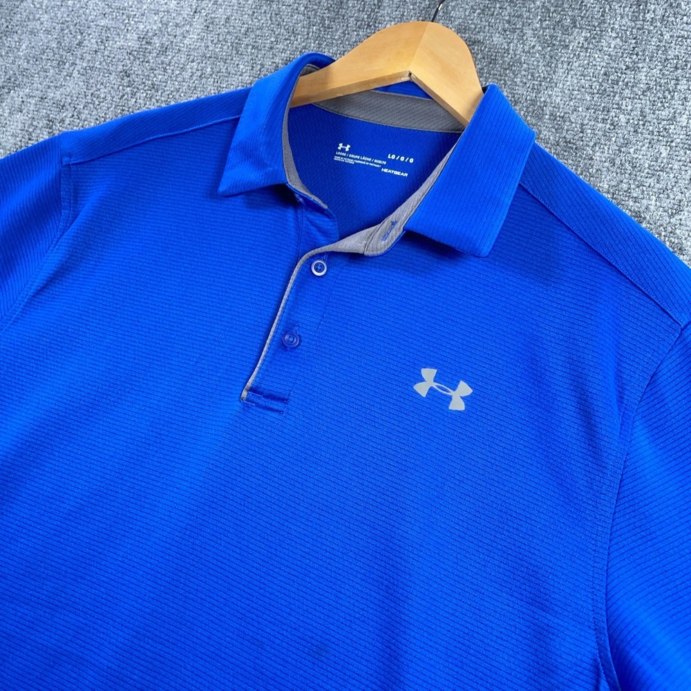 Under Armour Polo Shirt Mens L Blue Short Sleeve Heatgear Loose Stretch #AB809
